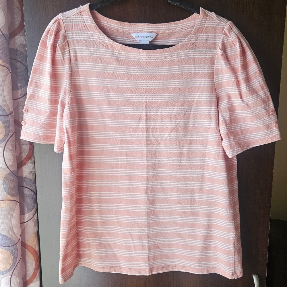 Liz Claiborne Blush Peach Striped T-Shirt Size Medium